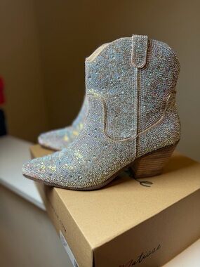 Matisse Harlow Iridescent Crystal Cowboy Ankle Boots